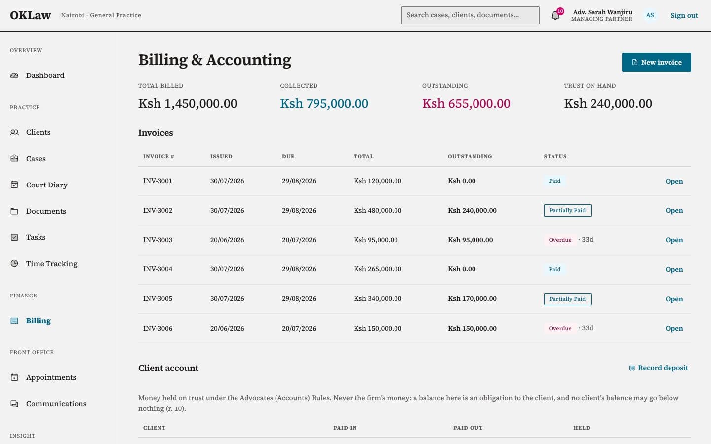 OKLaw Practice Management screenshot