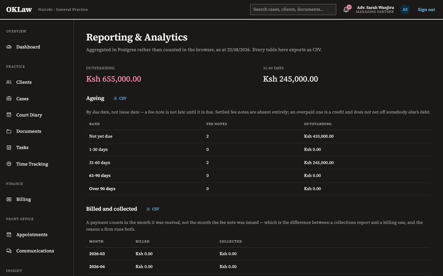 OKLaw Practice Management screenshot